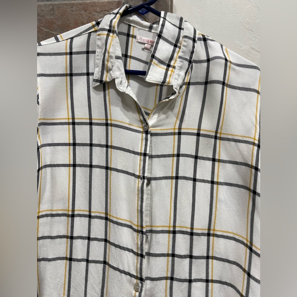 Cropped collared shirt | M |good condition | grey yellow white
